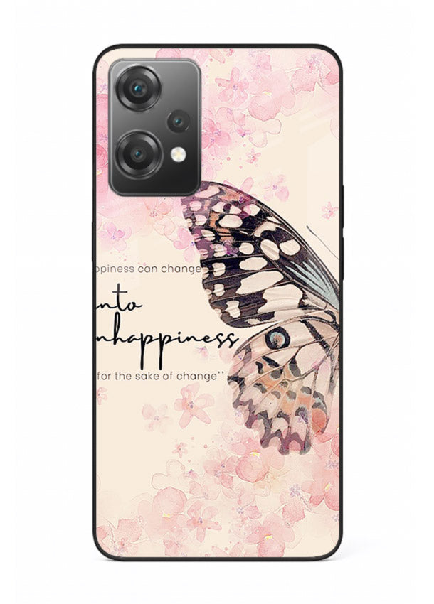Butterfly floral artwork printed on OnePlus Nord CE2 Lite 5G glass back cover with uplifting movement.