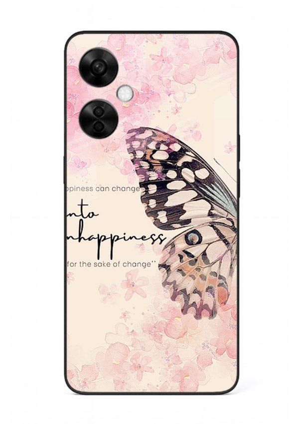 Butterfly floral artwork printed on OnePlus Nord CE3 Lite glass back cover with uplifting movement.