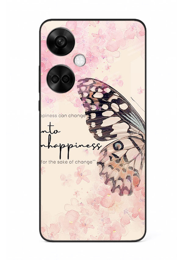 Butterfly floral artwork printed on OnePlus Nord CE3 glass back cover with uplifting movement.