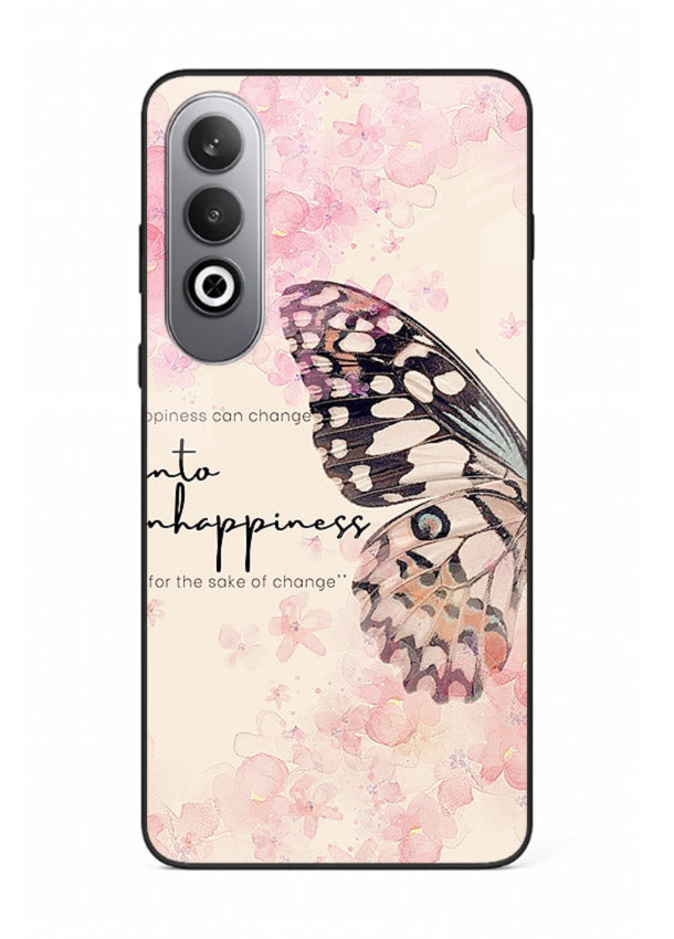 Butterfly floral artwork printed on OnePlus Nord CE4 glass back cover with uplifting movement.