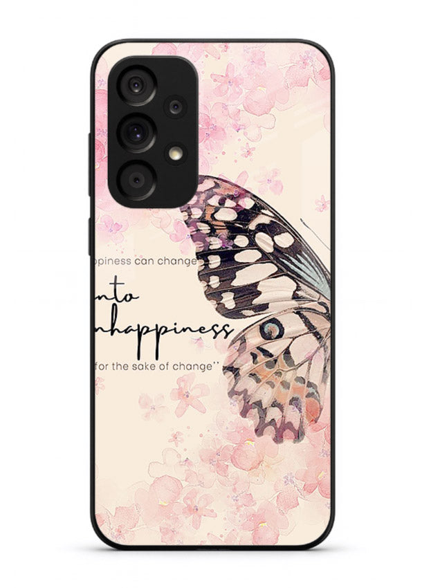 Butterfly floral artwork printed on Samsung A53 5G glass back cover with uplifting movement.