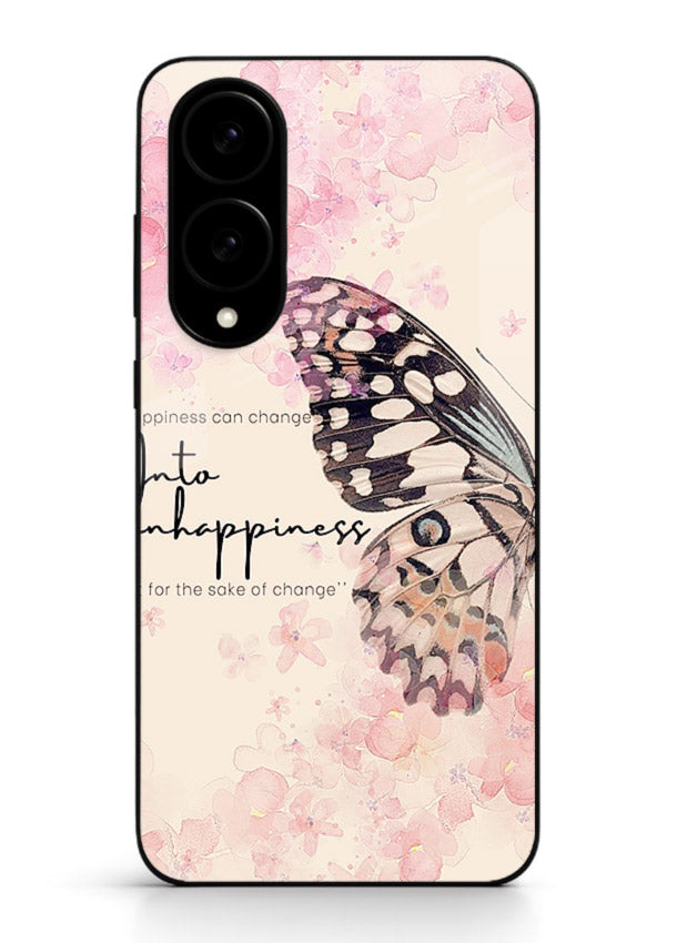 Butterfly floral artwork printed on Samsung S25 Edge glass back cover with uplifting movement.