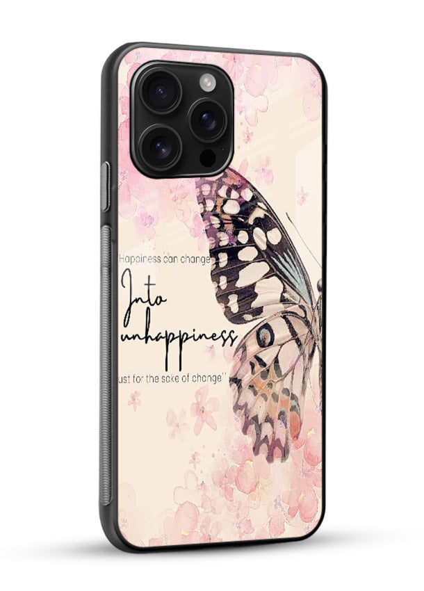 Butterfly floral artwork printed on glossy vibrant premium glass back cover with uplifting movement. - Angle Side