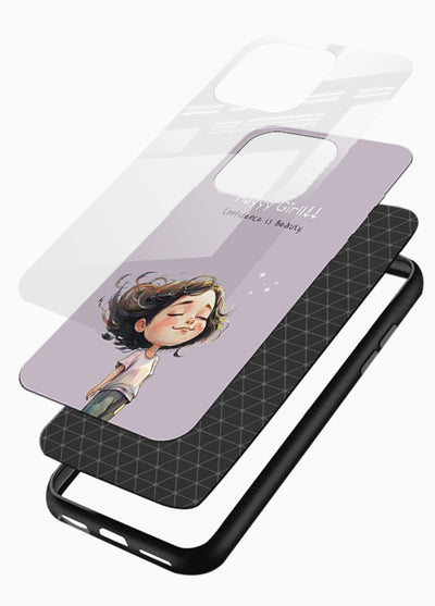 Happy Girl Breeze aesthetic artwork glossy vibrant premium glass back cover - Angle Layers