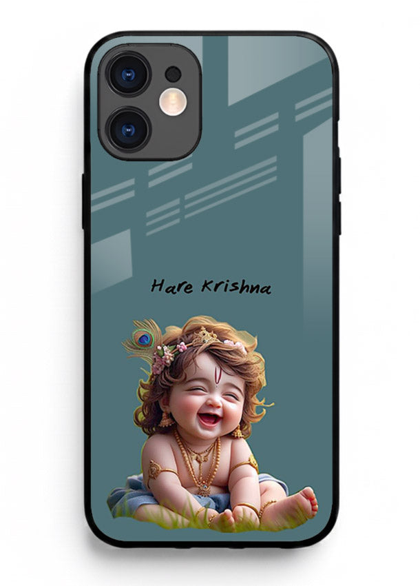 Happy Krishna smiling artwork iphone 12 glass cover divine joyful theme