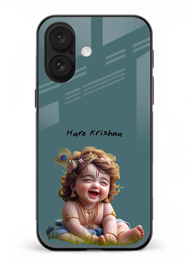 Happy Krishna smiling artwork iphone 17 glass cover divine joyful theme