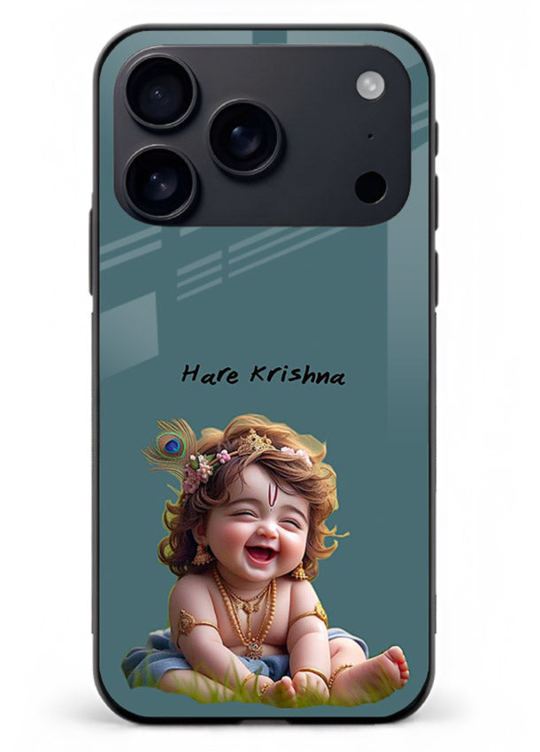 Happy Krishna smiling artwork iphone 18 pro max glass cover divine joyful theme
