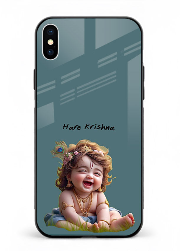 Happy Krishna smiling artwork iphone xs max glass cover divine joyful theme