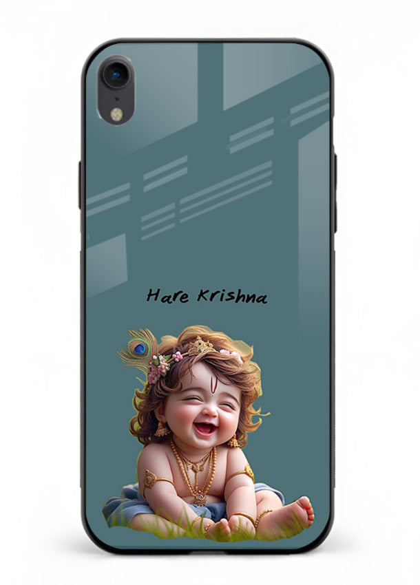 Happy Krishna smiling artwork iphone xr glass cover divine joyful theme