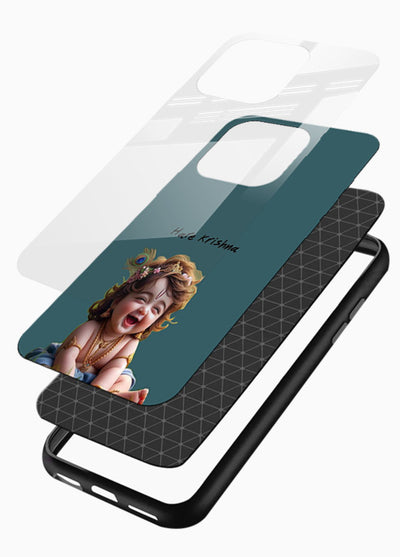 Happy Krishna smiling artwork glossy vibrant premium glass cover divine joyful theme - Angle Layers