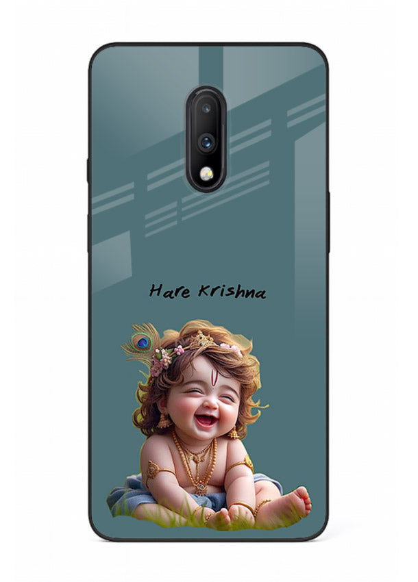 Happy Krishna smiling artwork OnePlus 7 glass cover divine joyful theme
