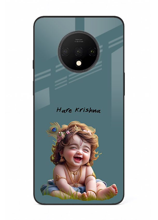 Happy Krishna smiling artwork OnePlus 7T glass cover divine joyful theme