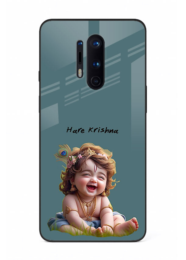 Happy Krishna smiling artwork OnePlus 8 Pro glass cover divine joyful theme