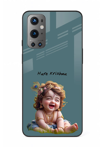 Happy Krishna smiling artwork OnePlus 9 glass cover divine joyful theme