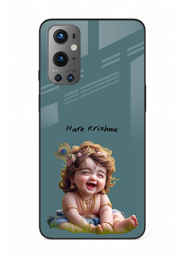 Happy Krishna smiling artwork OnePlus 9 glass cover divine joyful theme