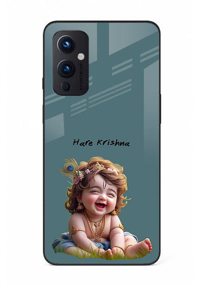 Happy Krishna smiling artwork OnePlus 9 Pro glass cover divine joyful theme