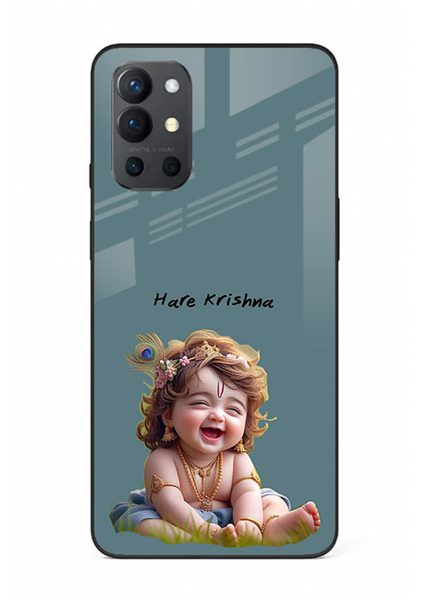 Happy Krishna smiling artwork OnePlus 9R glass cover divine joyful theme