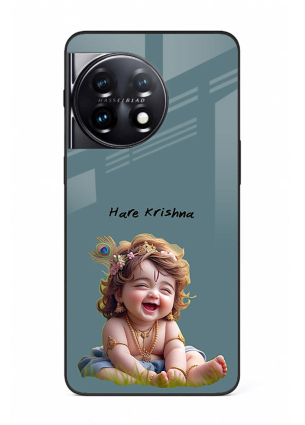 Happy Krishna smiling artwork OnePlus 11 glass cover divine joyful theme
