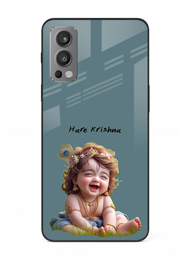 Happy Krishna smiling artwork OnePlus Nord 2 glass cover divine joyful theme