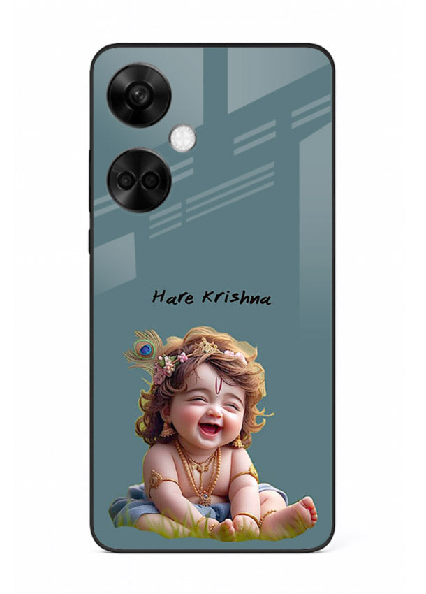 Happy Krishna smiling artwork OnePlus Nord CE3 glass cover divine joyful theme