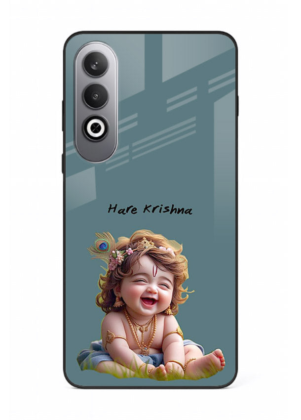 Happy Krishna smiling artwork OnePlus Nord CE4 glass cover divine joyful theme