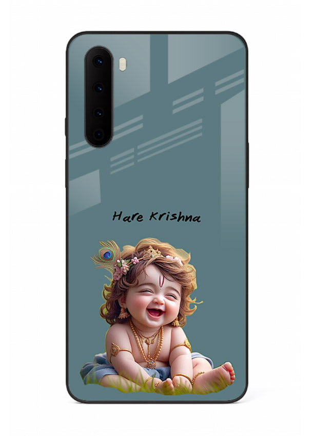 Happy Krishna smiling artwork OnePlus Nord glass cover divine joyful theme