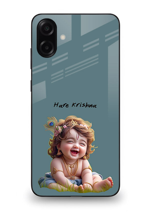 Happy Krishna smiling artwork Samsung M13 5G glass cover divine joyful theme