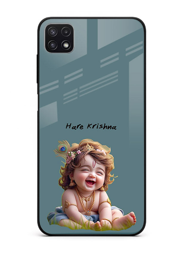 Happy Krishna smiling artwork Samsung F42 5G glass cover divine joyful theme