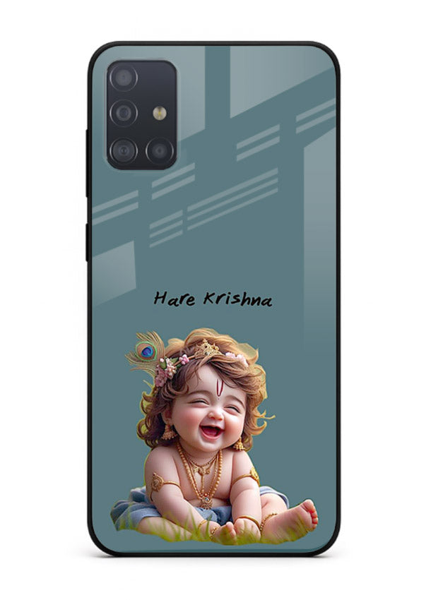 Happy Krishna smiling artwork Samsung A71 glass cover divine joyful theme