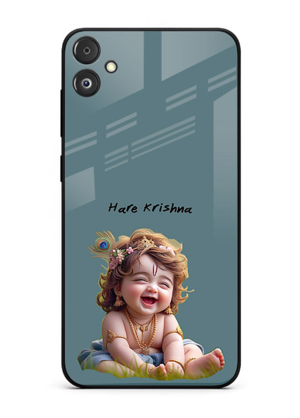 Happy Krishna smiling artwork Samsung F05 5G glass cover divine joyful theme