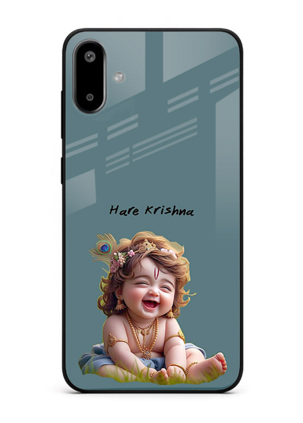 Happy Krishna smiling artwork Samsung F06 5G glass cover divine joyful theme