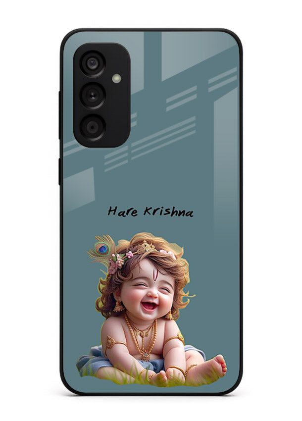 Happy Krishna smiling artwork Samsung M13 4G glass cover divine joyful theme