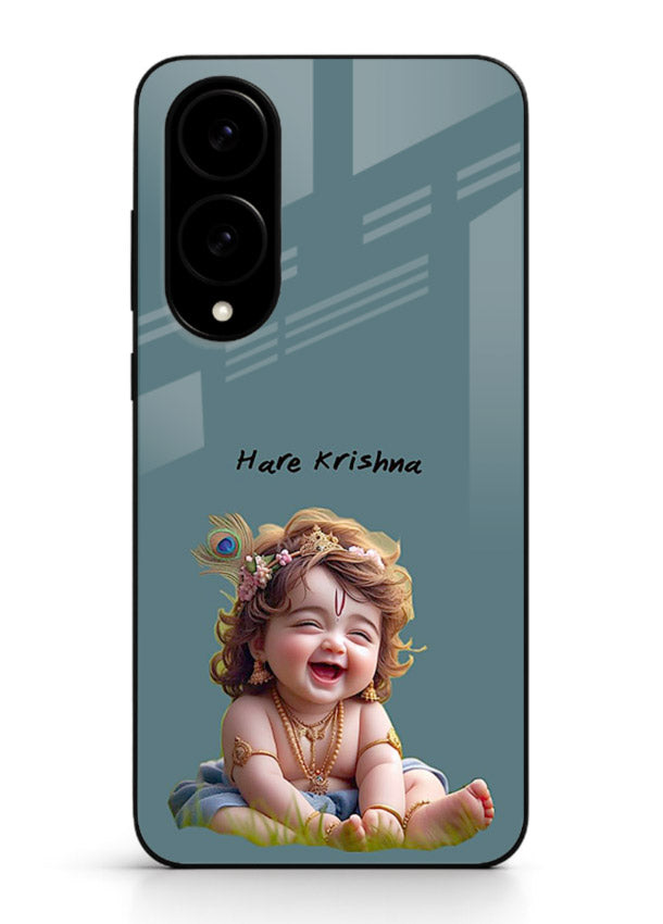 Happy Krishna smiling artwork Samsung S25 Edge glass cover divine joyful theme