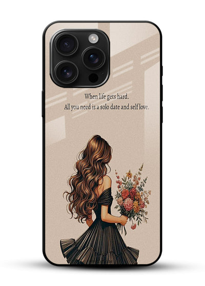 Floral bouquet illustration printed on glossy vibrant premium glass back cover with gentle warm tones. - Angle Front