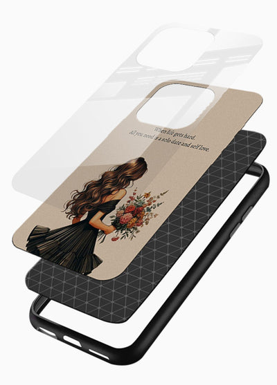 Floral bouquet illustration printed on glossy vibrant premium glass back cover with gentle warm tones. - Angle Layers