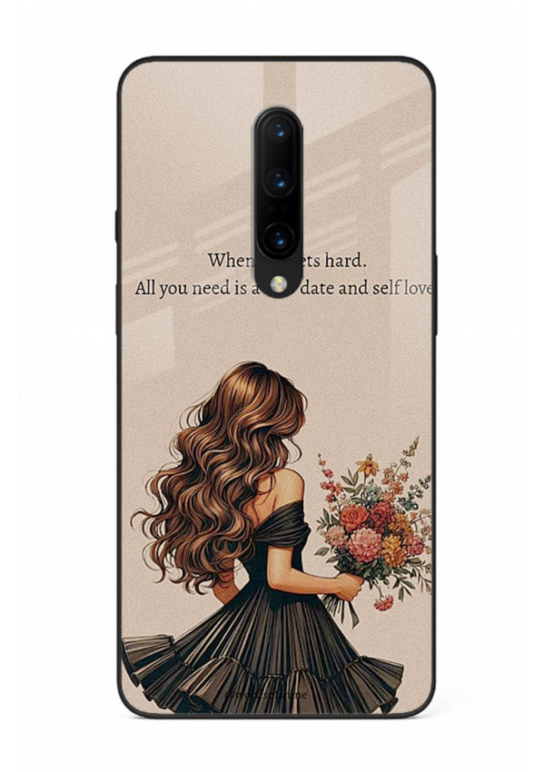 Floral bouquet illustration printed on OnePlus 7T Pro glass back cover with gentle warm tones.