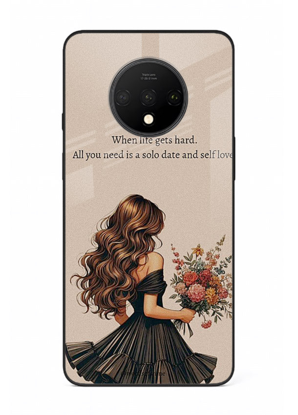 Floral bouquet illustration printed on OnePlus 7T glass back cover with gentle warm tones.