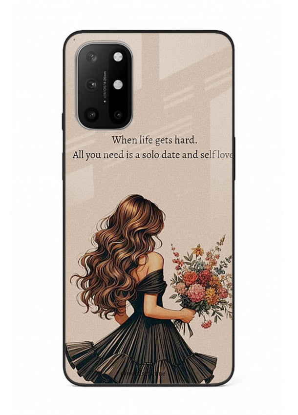 Floral bouquet illustration printed on OnePlus 8T glass back cover with gentle warm tones.