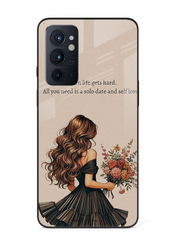 Floral bouquet illustration printed on OnePlus 9RT glass back cover with gentle warm tones.