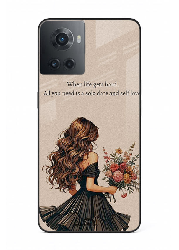 Floral bouquet illustration printed on OnePlus 10R glass back cover with gentle warm tones.