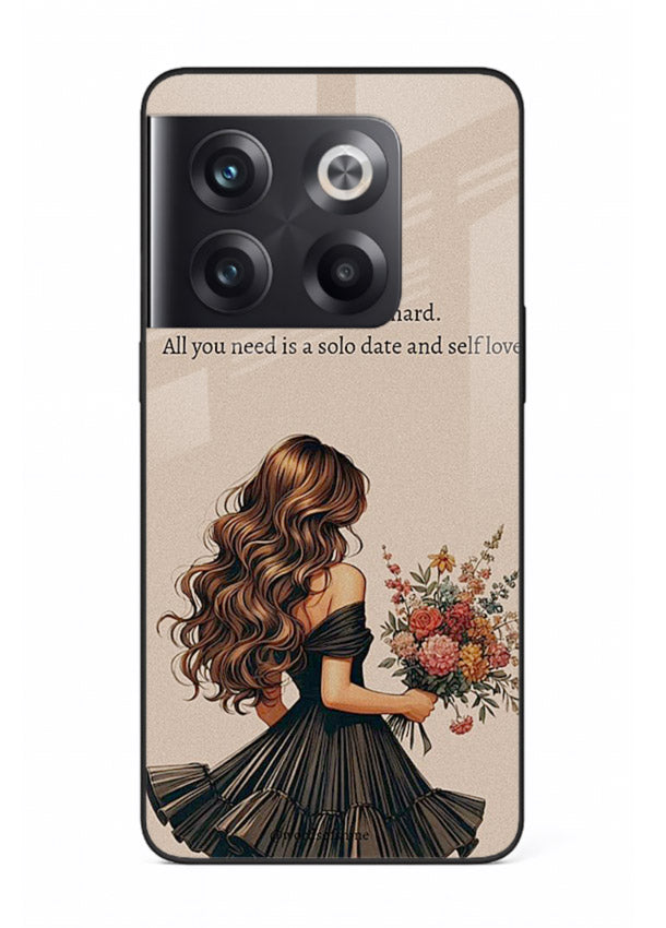 Floral bouquet illustration printed on OnePlus 10T glass back cover with gentle warm tones.
