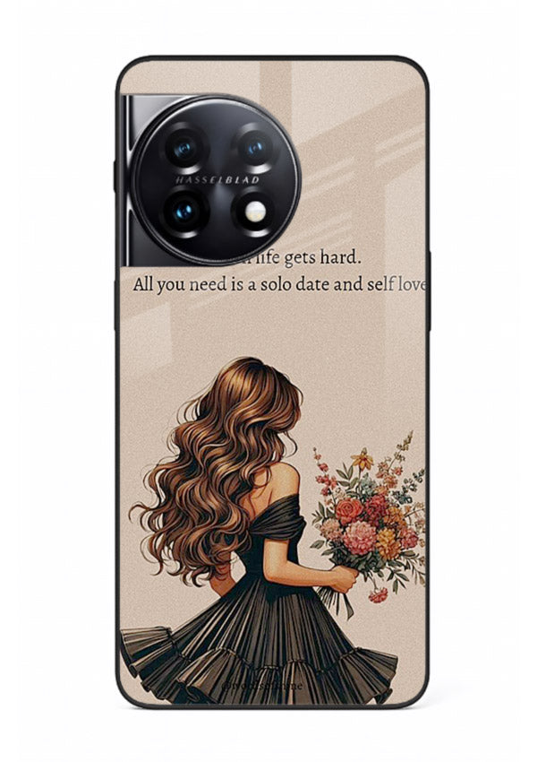 Floral bouquet illustration printed on OnePlus 11 glass back cover with gentle warm tones.