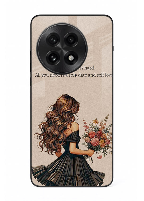 Floral bouquet illustration printed on OnePlus 13 glass back cover with gentle warm tones.