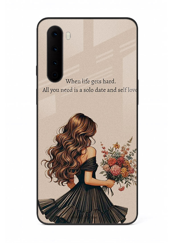 Floral bouquet illustration printed on OnePlus Nord glass back cover with gentle warm tones.