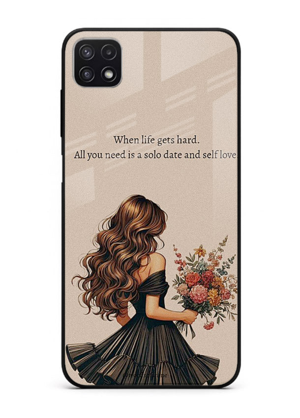 Floral bouquet illustration printed on Samsung F42 5G glass back cover with gentle warm tones.