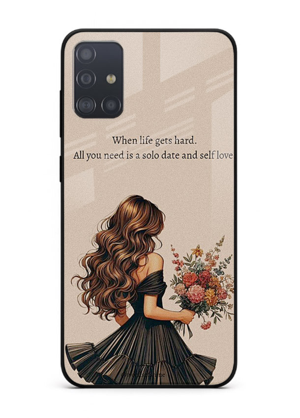 Floral bouquet illustration printed on Samsung A51 glass back cover with gentle warm tones.