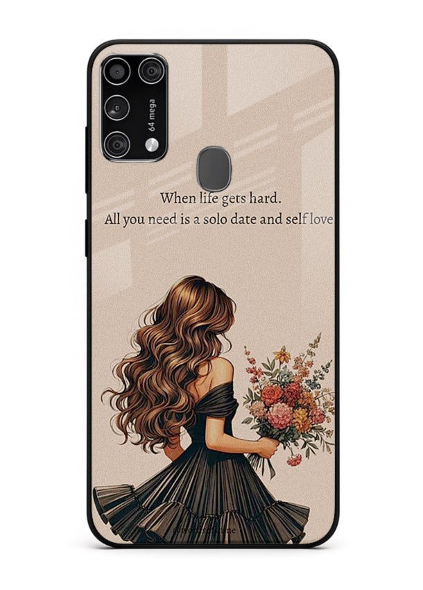 Floral bouquet illustration printed on Samsung M31 Prime glass back cover with gentle warm tones.