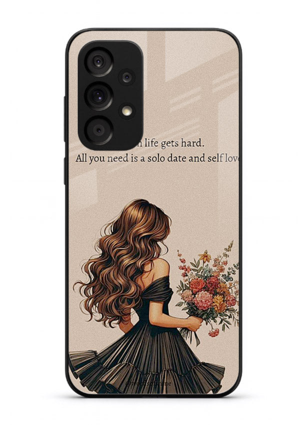 Floral bouquet illustration printed on Samsung M32 5G glass back cover with gentle warm tones.
