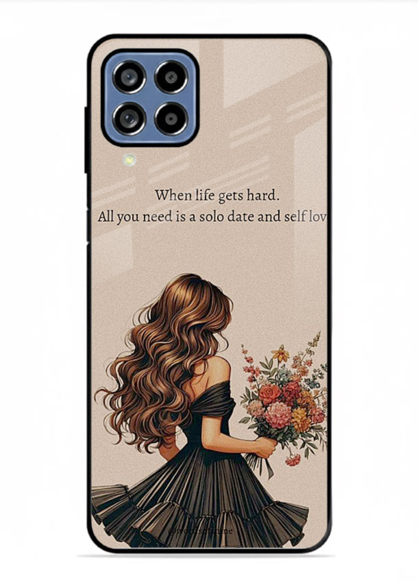 Floral bouquet illustration printed on Samsung M53 5G glass back cover with gentle warm tones.