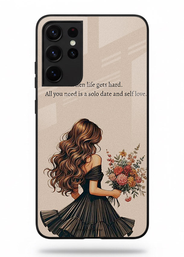Floral bouquet illustration printed on Samsung S21 Ultra glass back cover with gentle warm tones.
